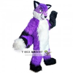 Long Hair Purple Wolf Mascot Costume Adult