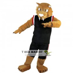 Sport Brown Leopard Mascot Costume With Black Coat