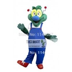 Blue Coat Green Dragon Dinosaur Adult Mascot Costume