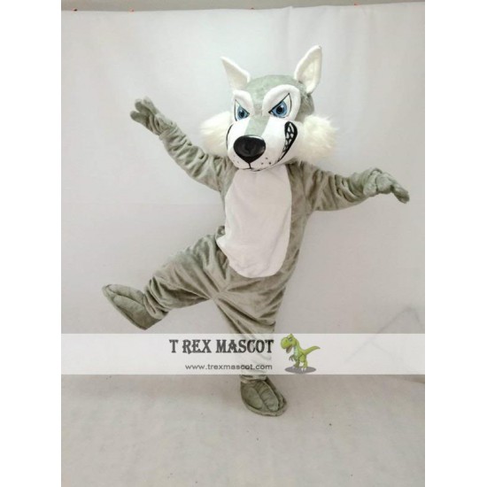 Fierce Adult Gray Wolf Mascot Costume