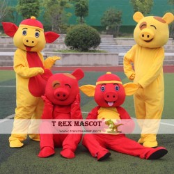 Yellow Red Pig Mascot Costumes for Adult