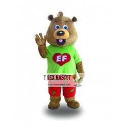 Professional Adult Bear Mascot Costume with Green Coat