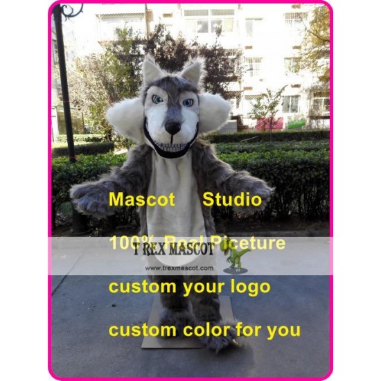 Grey Big Wolf Mascot Costume Plush Wolf