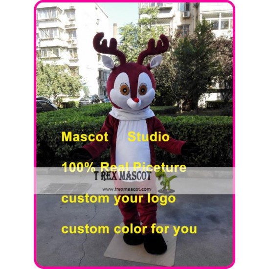 Christmas Deer Mascot Costume Red Nose Deer