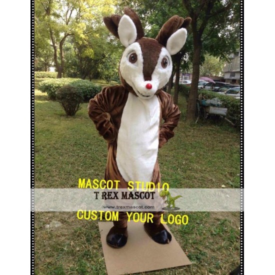 Deer Mascot Costume Red Nose