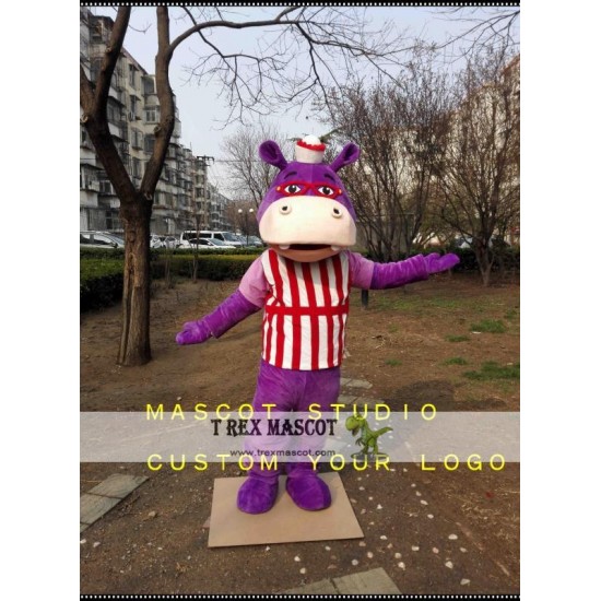 Purple Hippo Mascot Costume