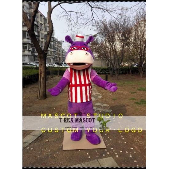 Purple Hippo Mascot Costume