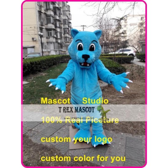 Blue Leopard Mascot Costume Blue Wildcat