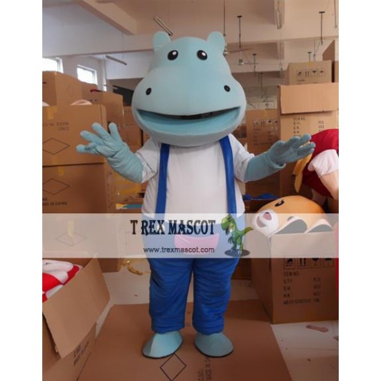 Cartoon Cosplay Plush Blue Strap Hippo Mascot Costume