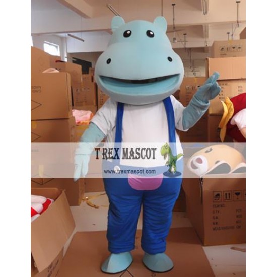 Cartoon Cosplay Plush Blue Strap Hippo Mascot Costume