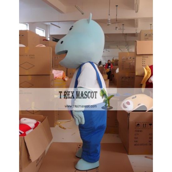 Cartoon Cosplay Plush Blue Strap Hippo Mascot Costume