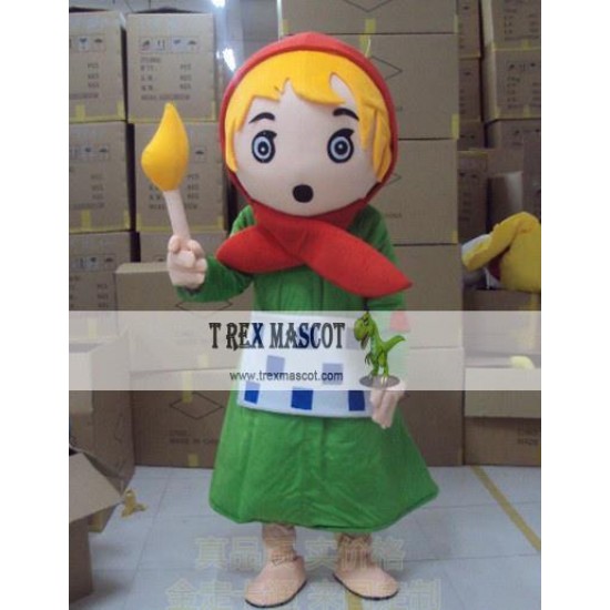 Cartoon Little Girl Selling Matches Mascot Costume