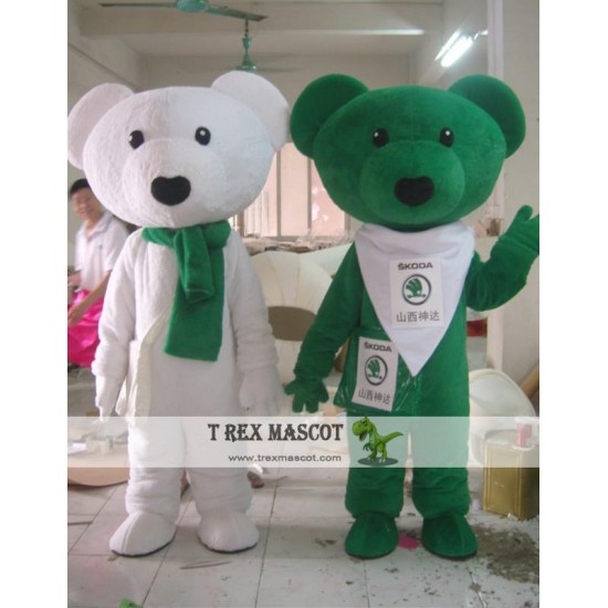 Cartoon White Bear Green Bear Mascot Costume