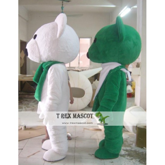 Cartoon White Bear Green Bear Mascot Costume