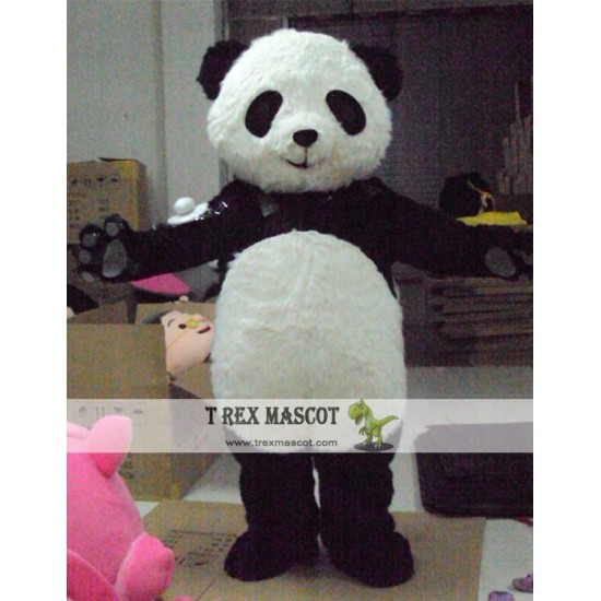 Cartoon Long hair Panda Mascot Costume