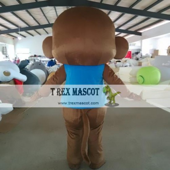 Cartoon Plush Blue Vest Monkey Mascot Costume