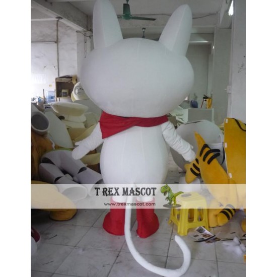 Cartoon Stuffed Animal White Cat Mascot Costume