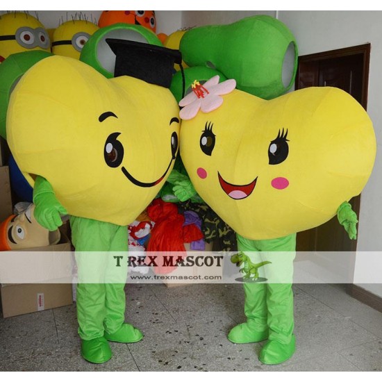 Yellow Love Heart Mascot Costume for Adult