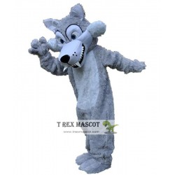 Long Plush Grey Wolf Mascot Costume