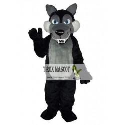 Long Wool Big Black Wolf Mascot Adult Costume