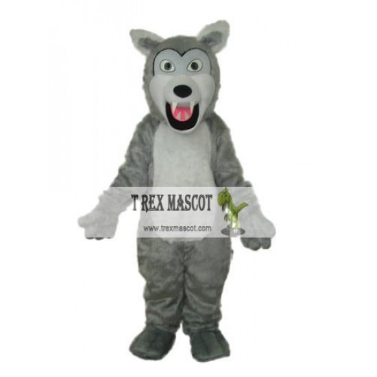 Small Long-Haired Gray Wolf Mascot Adult Costume