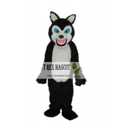 Thin Teeth Long-Haired Black Wolf Mascot Adult Costume