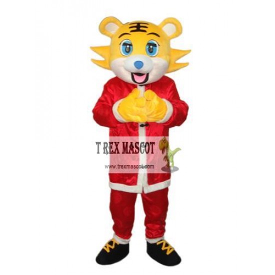 Yellow Face Christmas Tiger Mascot Adult Costume