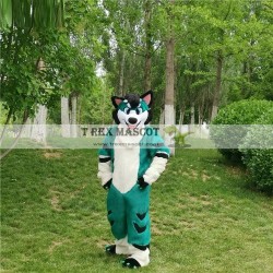 Characteristic Fursuit Green Fox Dog Husky Mascot Costume Adult