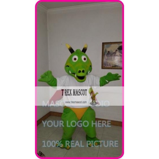 Mascot Green Dragon Mascot Dino Dinosaur Rex Costume White Suit Cosplay