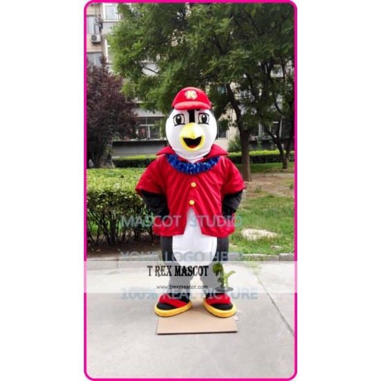 Mascot Penguin Mascot Costume With Red Shirt