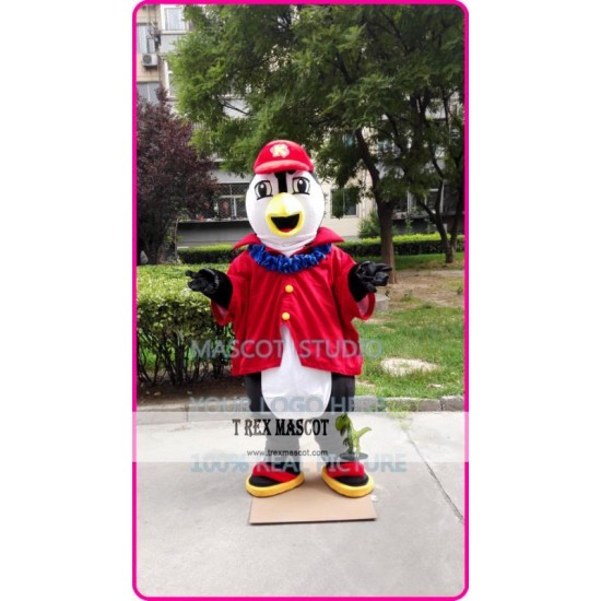 Mascot Penguin Mascot Costume With Red Shirt