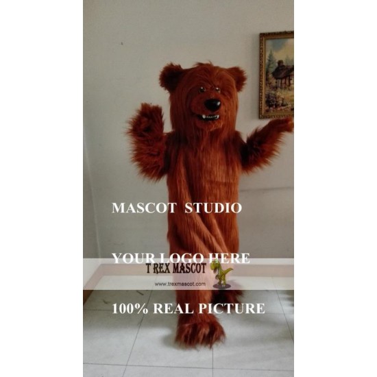 Brown Grizzly Bear Mascot Long Plush Costume Bear Cartoon