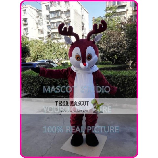 Christmas Deer Mascot Costume Red Nose Deer